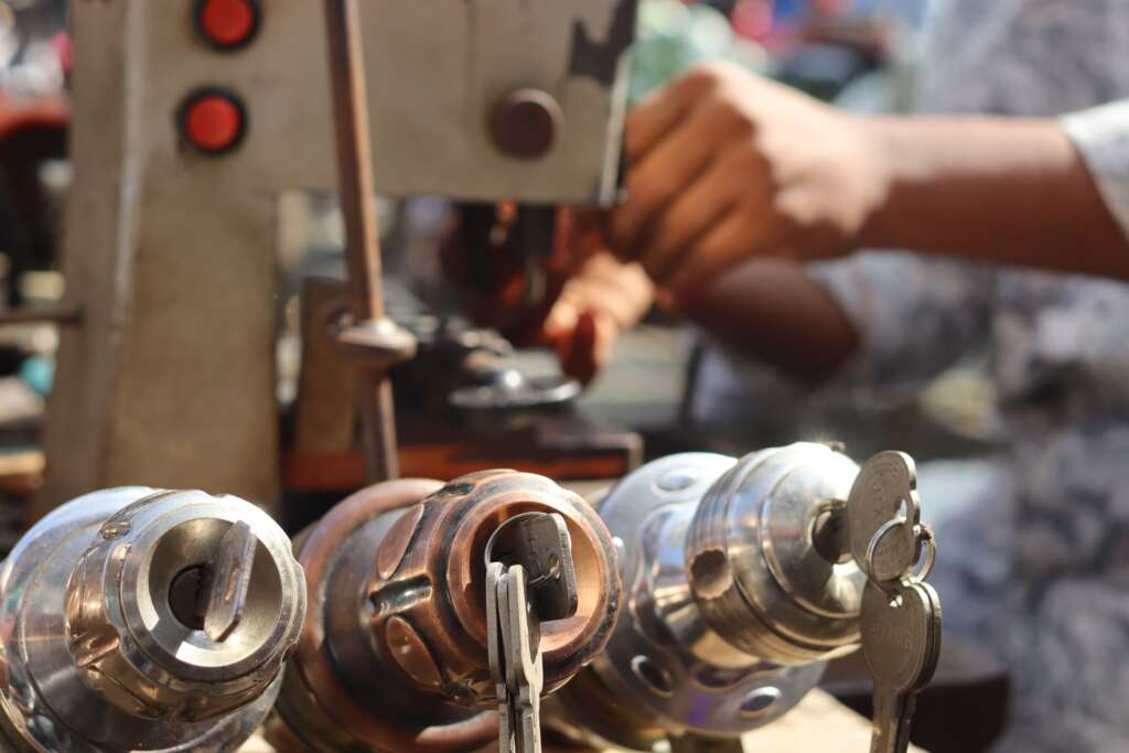 Professional locksmith tools and lock work Professional locksmith working with locks and keys